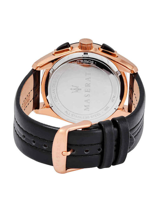 Maserati Traguardo Men's Watch 45mm Chronograph Battery with Black Leather Strap