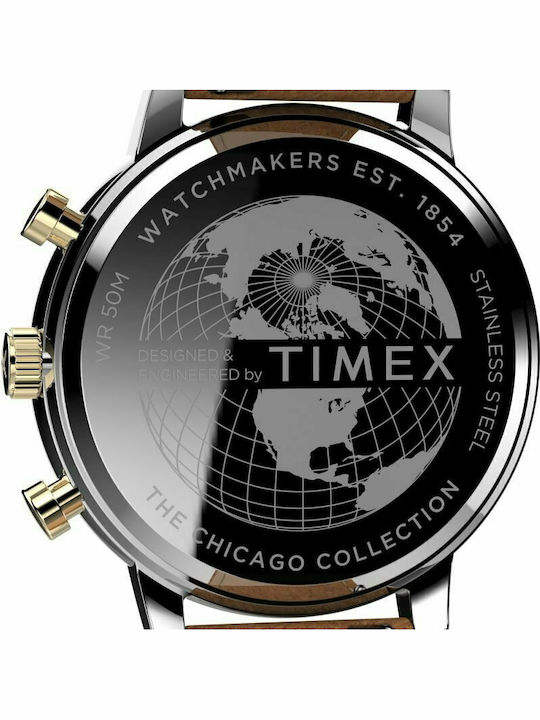 Timex Chicago Men's Watch 45mm Chronograph Battery with Brown Leather Strap