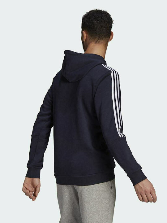 Adidas Essentials Cut 3-Stripes Men's Sweatshirt with Hood & Pockets Blue