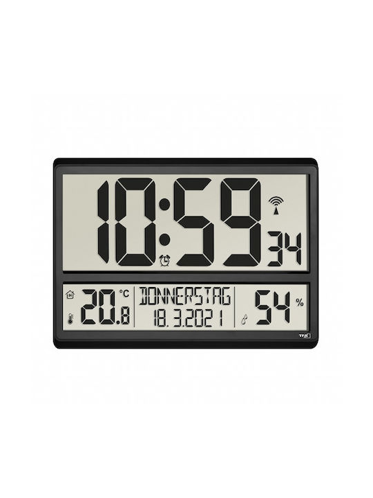 TFA Wall Clock Digital Plastic Black 36x23.5cm