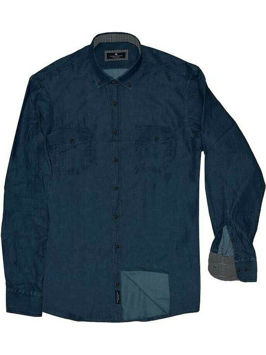 Double A Men's Shirt Long Sleeve Navy Blue