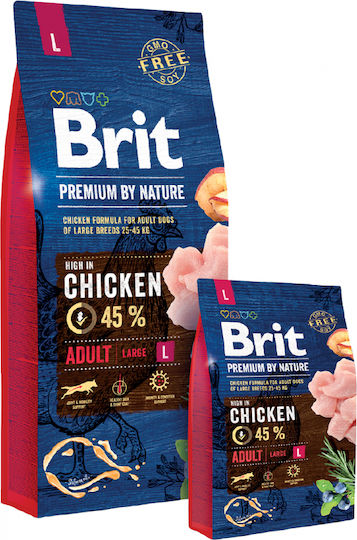 Brit Premium by Nature Adult Large 15kg Dry Food Gluten-Free for Adult Large Breed Dogs with Chicken