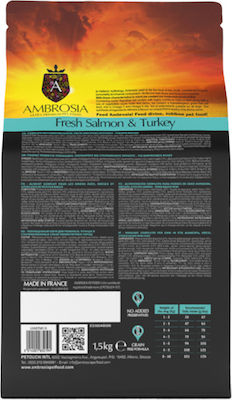 Ambrosia Fresh Salmon & Turkey Senior Light Sterilized Mini Breeds 1.5kg Dry Food Diet for Senior Neutered Dogs of Small Breeds with Turkey and Salmon