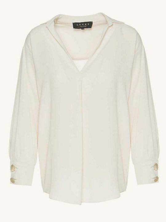 Damen Bluse Langärmelig mit V-Ausschnitt Creme