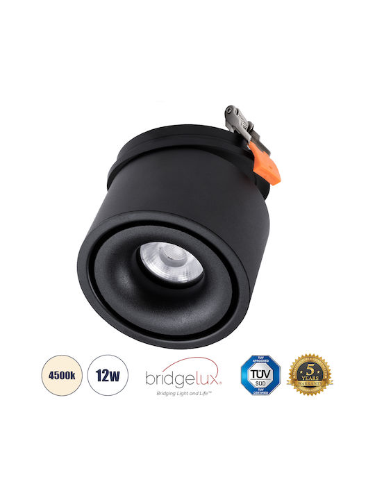 GloboStar Omega Round Metallic Recessed Spot with Integrated LED and Natural White Light Black 10x10cm. 1pcs