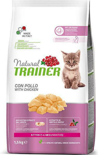 Natural Trainer Kitten (1-6) Dry Food Gluten-Free for Young Sterilized Cats with Sensitive Urinary with Chicken 1.5kg
