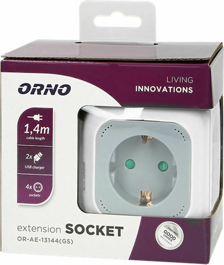 Orno PowerCube 3 Θέσεων με 2 USB-A και Καλώδιο 1.4m
