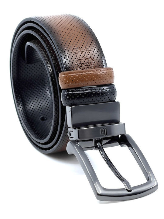 Men's Belt Leather Double Sided Black / Taba