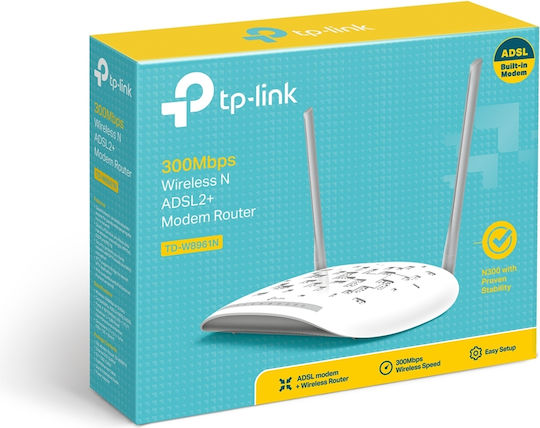 TP-LINK TD-W8961N v4 Ασύρματο ADSL2+ Modem Router Wi‑Fi 4 με 4 Θύρες