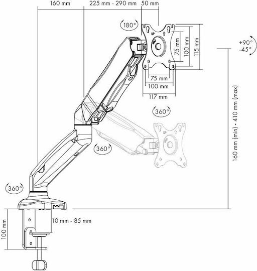 Icy Box Βάση Γραφείου Οθόνης έως 27" με Βραχίονα (IB-MS303-T)