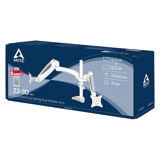 Arctic Z2-3D (Gen 3) Stand Desk Mounted for 2 Monitors up to 34" with Arm