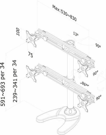 Newstar Βάση Γραφείου για 4 Οθόνες έως 30" (FPMA-D700DD4)