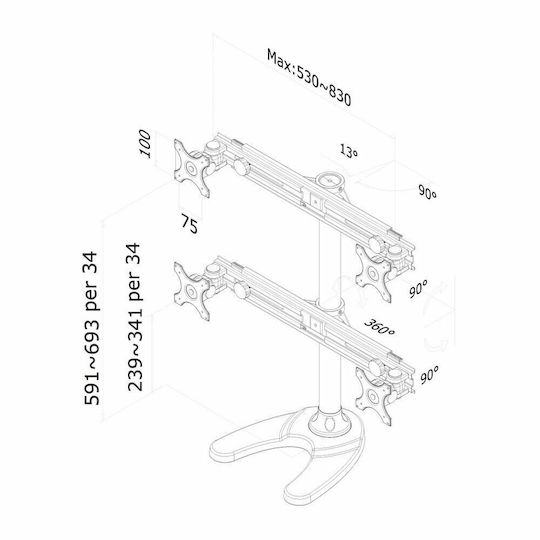 Newstar Βάση Γραφείου για 4 Οθόνες έως 30" (FPMA-D700DD4)