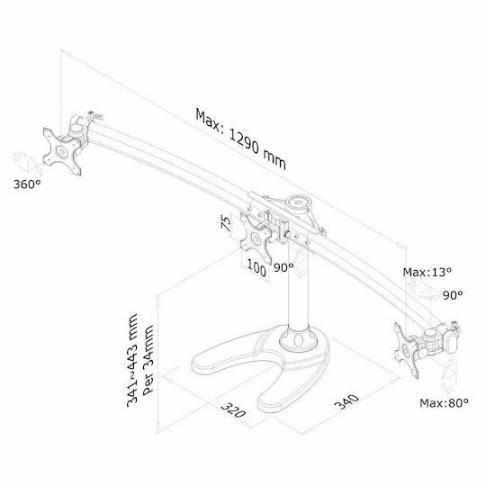 Newstar Desktop Stand for 3 Monitors up to 27" with Arm (FPMA-D700DD3)