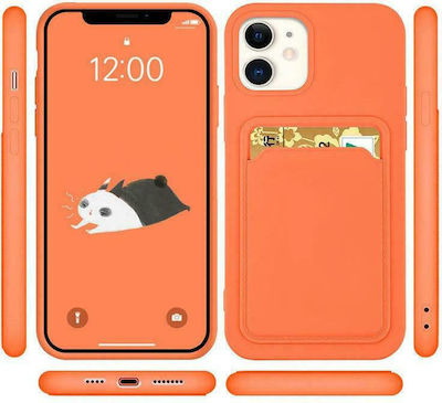 Hurtel Card Case Silicone Back Cover with Credit Card Holder Orange (iPhone 12 / 12 Pro)