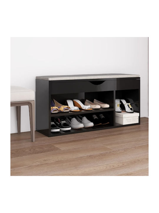 Wooden Shoe Organizer with 2 Shelves Μαύρη 104x30x49cm