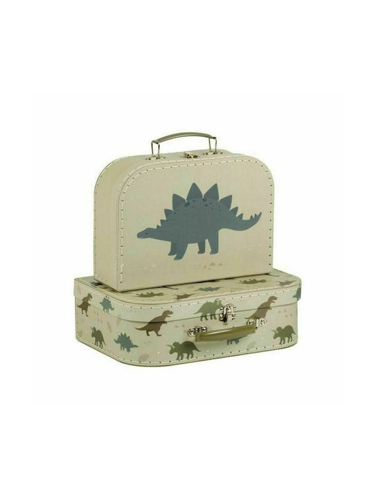 A Little Lovely Company Decorative Suitcase Dinosaurs Made of Wood 2 Pieces Green