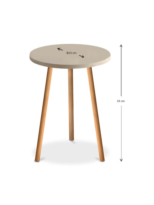 Roma Round Wooden Side Table Κρεμ L33.5xW33.5xH46cm