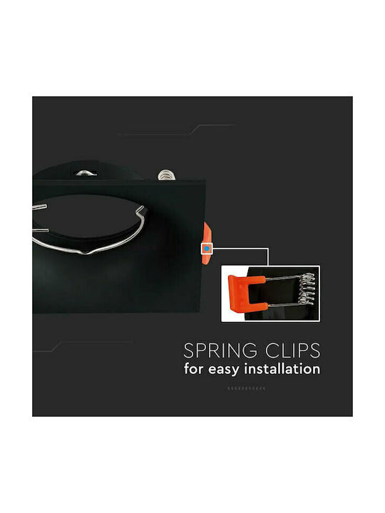 V-TAC Square Plastic Recessed Spot with Socket GU10 Black 8.8x8.8cm. 1pcs