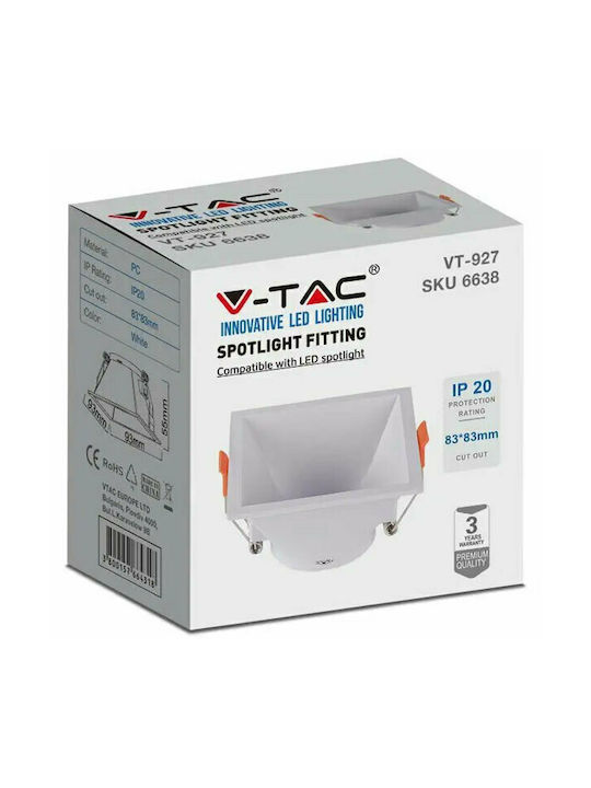 V-TAC Platz Kunststoff Einbau Spot mit Fassung GU10 Weiß 9.3x9.3cm.