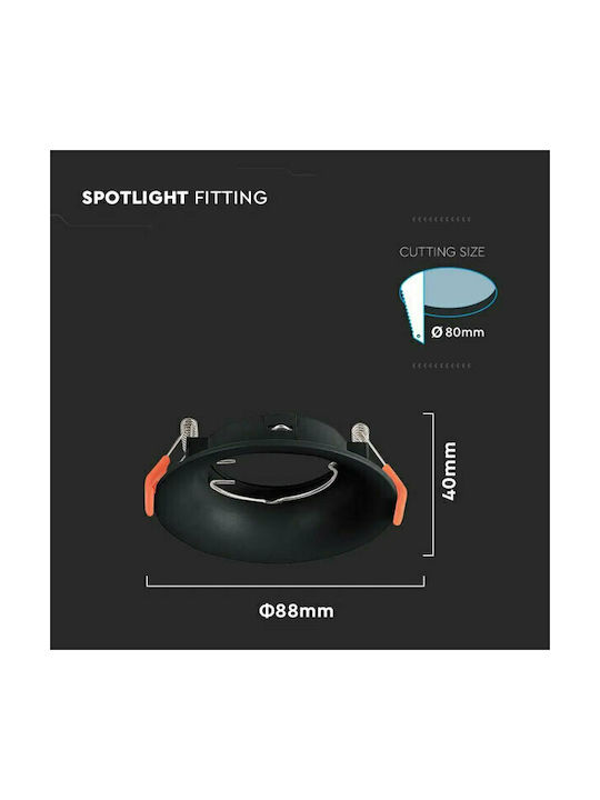 V-TAC Round Plastic Recessed Spot with Socket GU10 Black 8.8x8.8cm. 1pcs