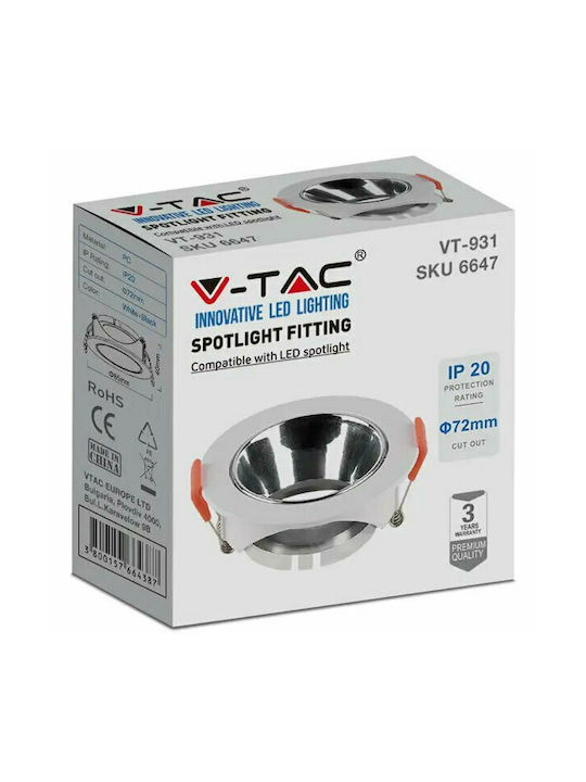 V-TAC Rund Kunststoff Einbau Spot mit Fassung GU10 Weiß