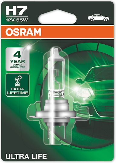 Osram Lamps Car Ultra Life H7 Halogen 3400K Warm White 12V 55W 2pcs