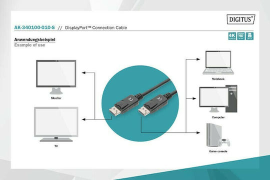 Digitus Кабел DisplayPort мъжки - DisplayPort мъжки 1м Черен (AK-340100-010-S)
