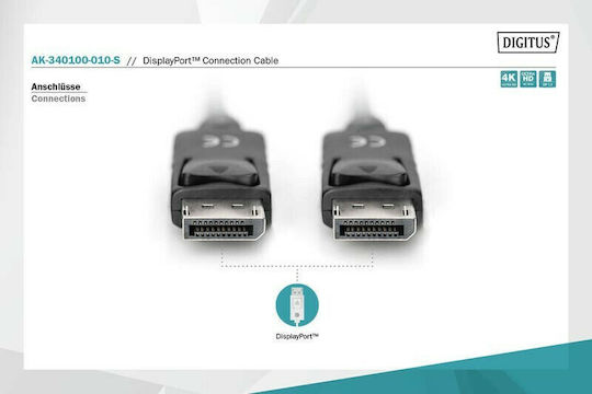 Digitus Кабел DisplayPort мъжки - DisplayPort мъжки 1м Черен (AK-340100-010-S)