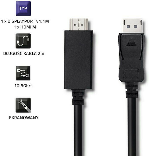 Qoltec Cable DisplayPort male - HDMI male 2m Black (50441)