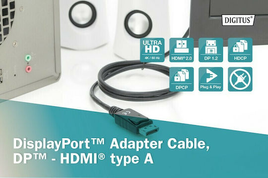 Digitus Cable DisplayPort male - HDMI male 2m Black (AK-340303-020-S)
