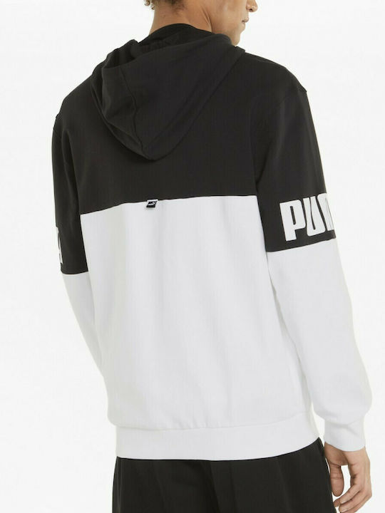 Puma Power Colorblock Men's Sweatshirt Jacket with Hood and Pockets Black / White