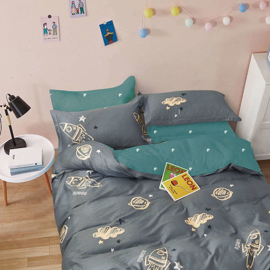 Melinen Spacecraft Kids Cotton Satin Pillowcase 50x70cm Πράσινη 2000048400