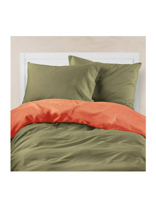 Borea Solid Single Cotton Duvet Cover 160x240 Χακί / Τερακότα