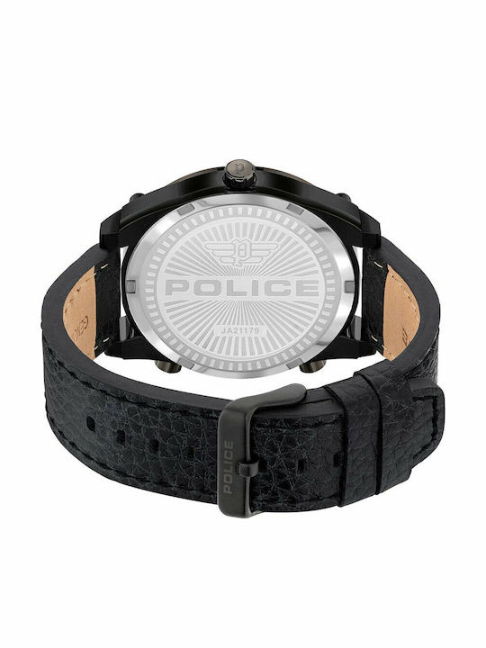 Police Wing Herrenuhr 51mm Chronograph Batterie mit Schwarz Lederarmband