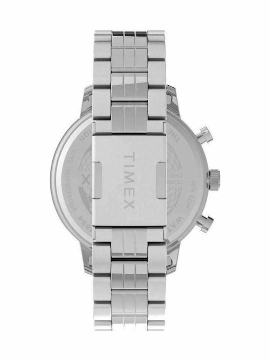 Timex Чикаго Мъжки часовник 45мм Хронограф На батерия с Сребърна Метална гривна