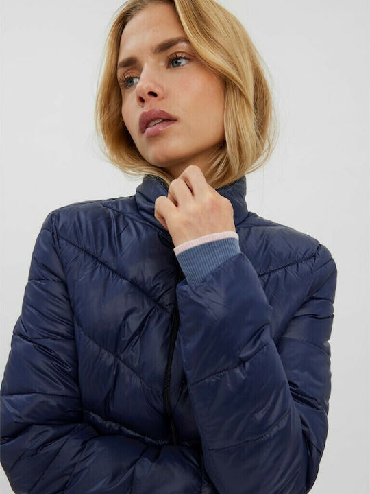 Women's Short Puffer Jacket for Winter Navy Blue