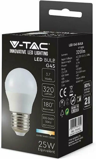V-TAC VT-1830 LED Bulb 3.7W 80mm for Socket E27 and Shape G45 Natural White 320lm