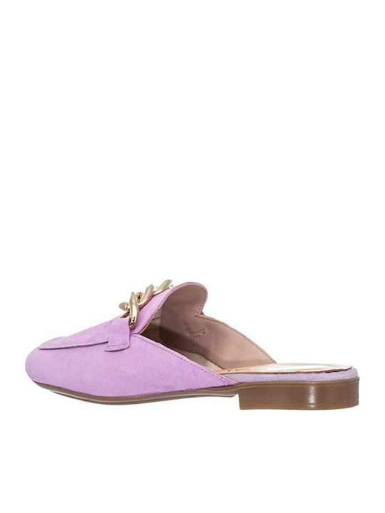 Flat Δερμάτινα Mules σε Μωβ Χρώμα