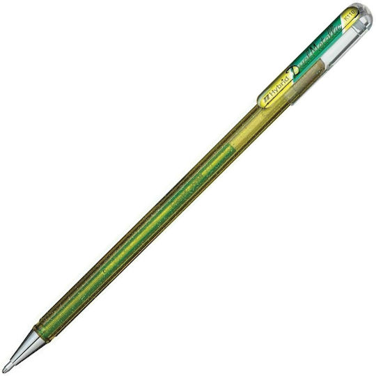 Pentel Metallic Yellow Green Pen Gel 1mm Green with Green Ink Green