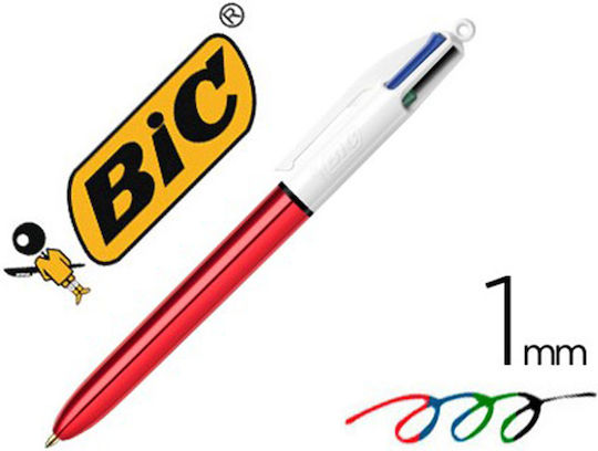 BIC 4 Colours Shine Pen Ballpoint 1mm with Multicolour Ink Red
