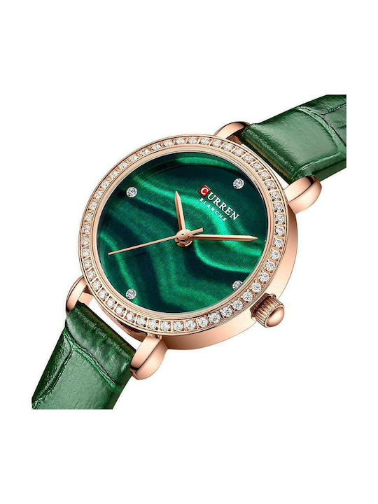 Curren 6 Damen Uhr mit Grün Lederarmband