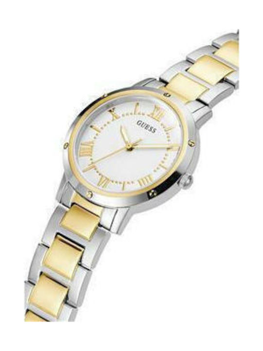Guess Γυναικείο Ρολόι 34mm Μπαταρίας με Μεταλλικό Μπρασελέ Ασημί/Χρυσό
