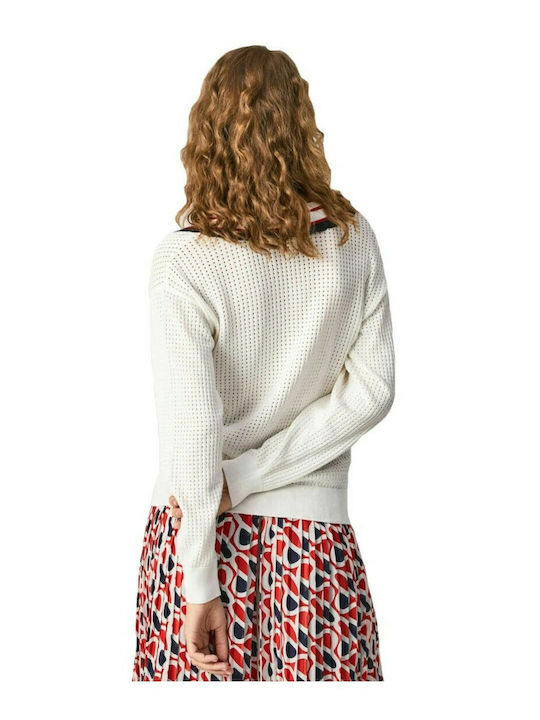 Pepe Jeans Women's Long Sleeve Sweater with V Neckline Off White