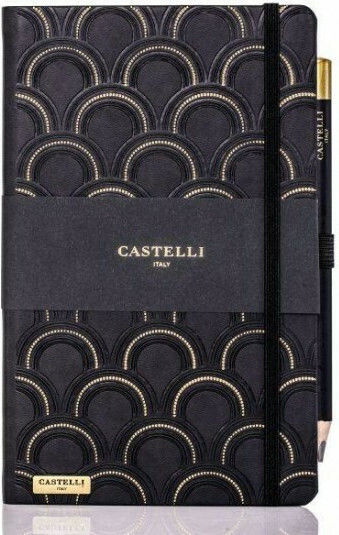 Castelli Тетрадка A5 На райета с Ластик и Калъф за Химикалка Черен