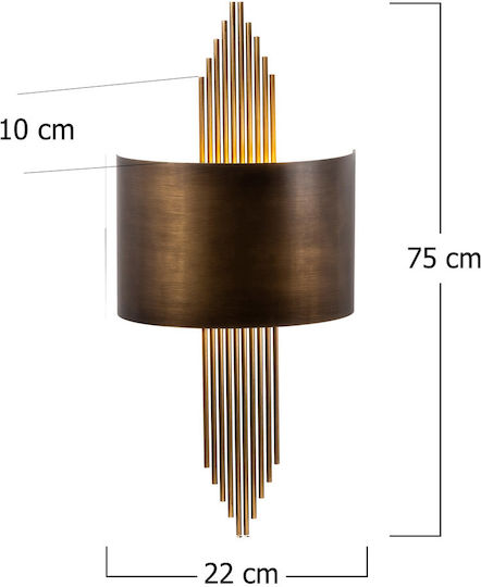 Opviq Vintage Φωτιστικό Τοίχου με Ντουί E27 Χρυσό 22x35x10εκ.