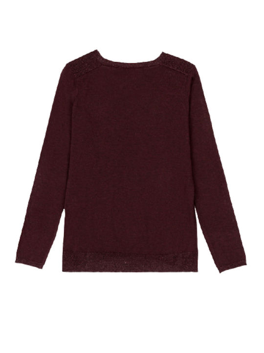 Losan Women's Long Sleeve Sweater with V Neckline Burgundy