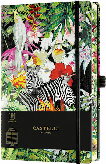 Castelli Eden Zebras Notebook A5 Ruled with Elastic and Pen Holder Multicolour