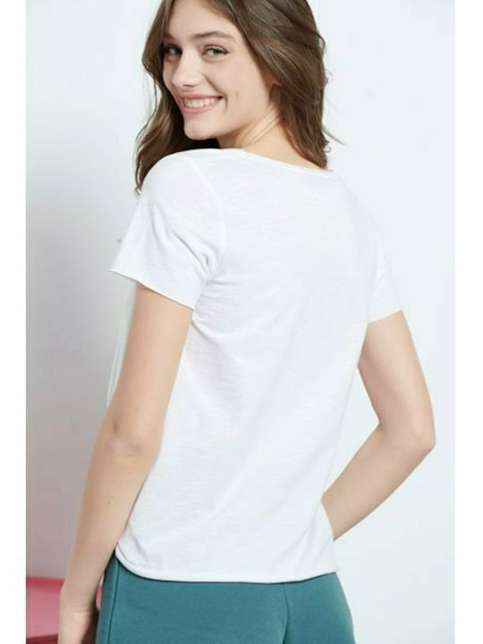 BodyTalk Damen Sportlich T-shirt mit V-Ausschnitt Weiß