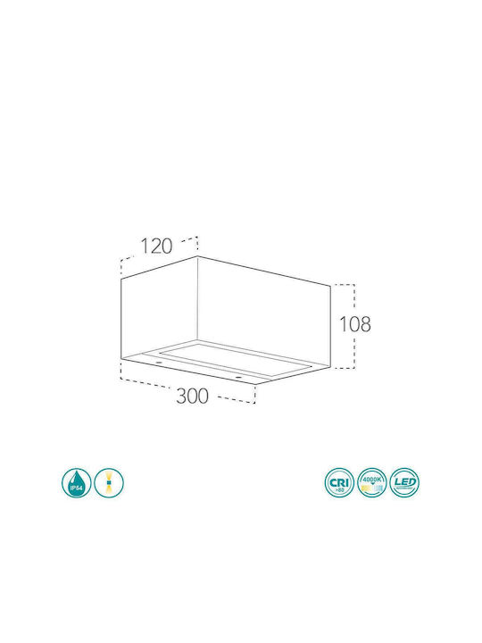 Fan Europe LED-W-Twin-XL Wall-Mounted Outdoor Ceiling Light LED IP54 40W with Natural White Light Double Beam 30x10.8x12εκ.